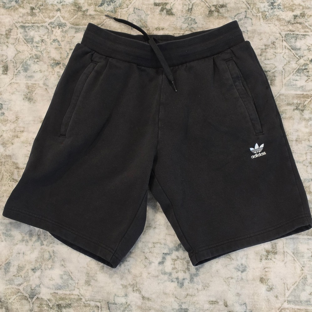 Adidas Originals Kids Trefoil Shorts Black Fleece Drawstring Size L 13-14Y